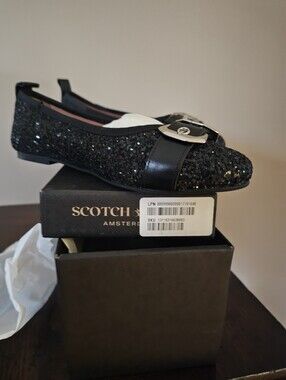 Scotch & Soda Black Glitter Buckle Flats